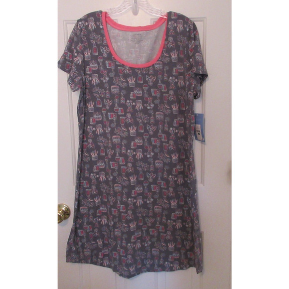 Jockey Women’s Soft Sleepwear Night Shirt Large Grey/Peach Print Shortsleeve - Picture 1 of 6